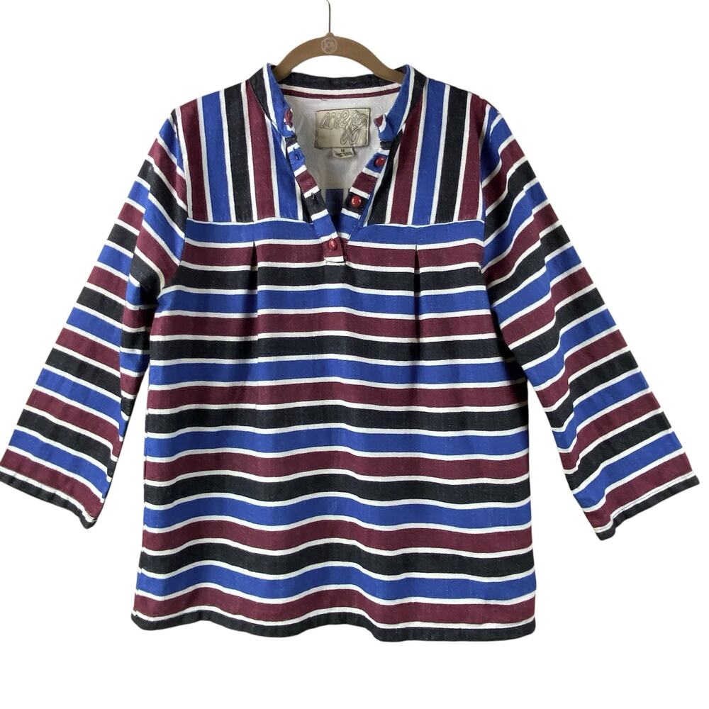Ace & Jig 100% Cotton Woven Stripe Tunic Top Blouse Size M Long Sleeve Boho
